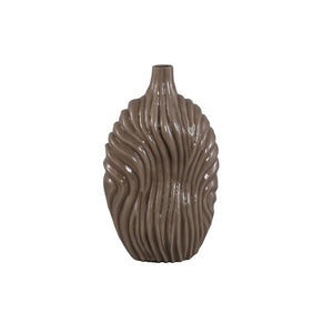 Vase – Taupe-Colored Glass, Ribbed Surface, Tall – Kelline | PTMD