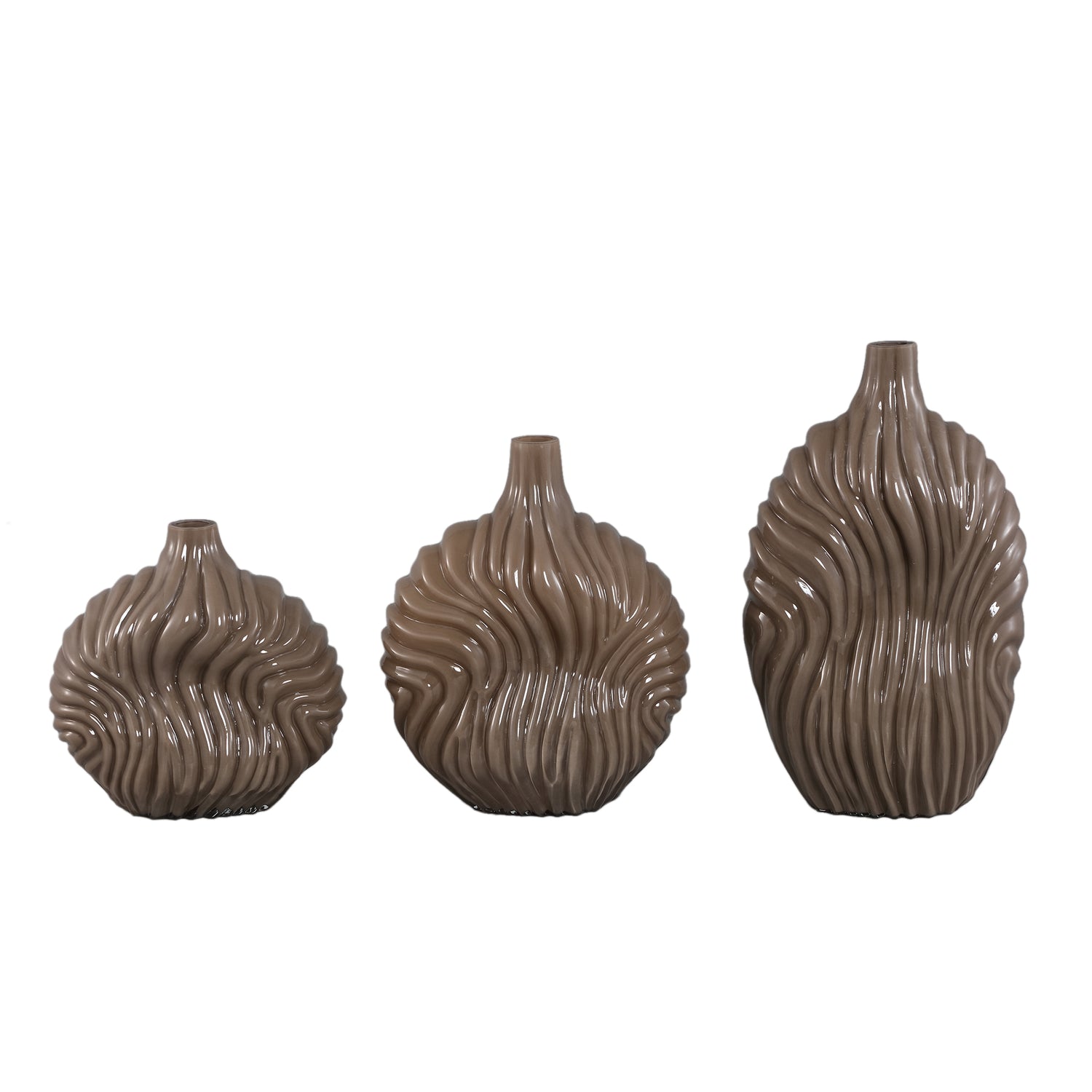 Vase – Taupe-Colored Glass, Ribbed Surface, Tall – Kelline | PTMD