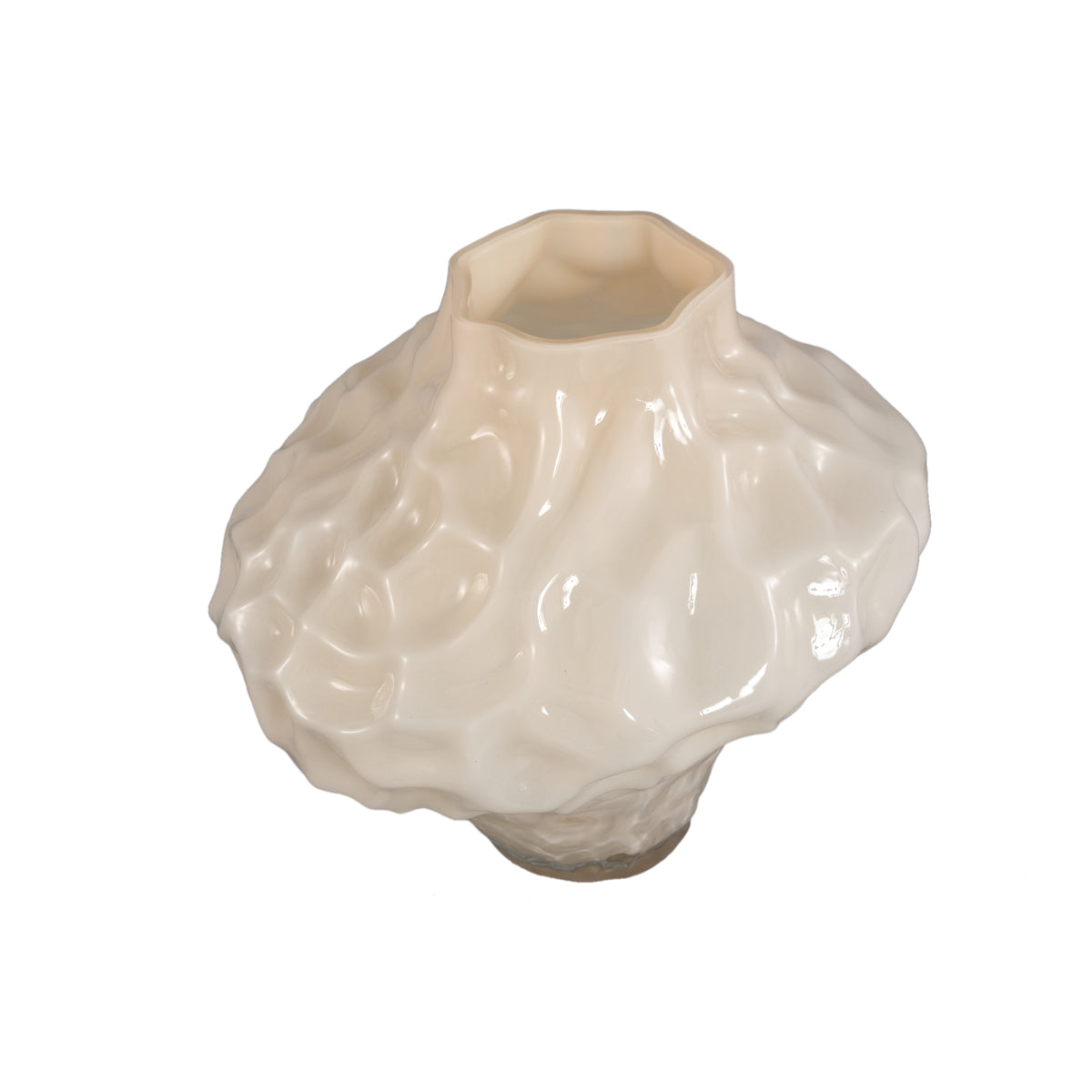 Vase – Solid Glass, Irregular Shape, Cream Color L – Moises | PTMD