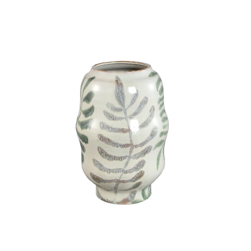 Flowerpot – White Surface, Leaf Pattern, Ceramic Material, S – Vandy | PTMD