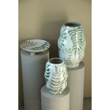 Topf – Runde Form, Keramik Material, Blätter Design, Weiß , L – Vandy | PTMD