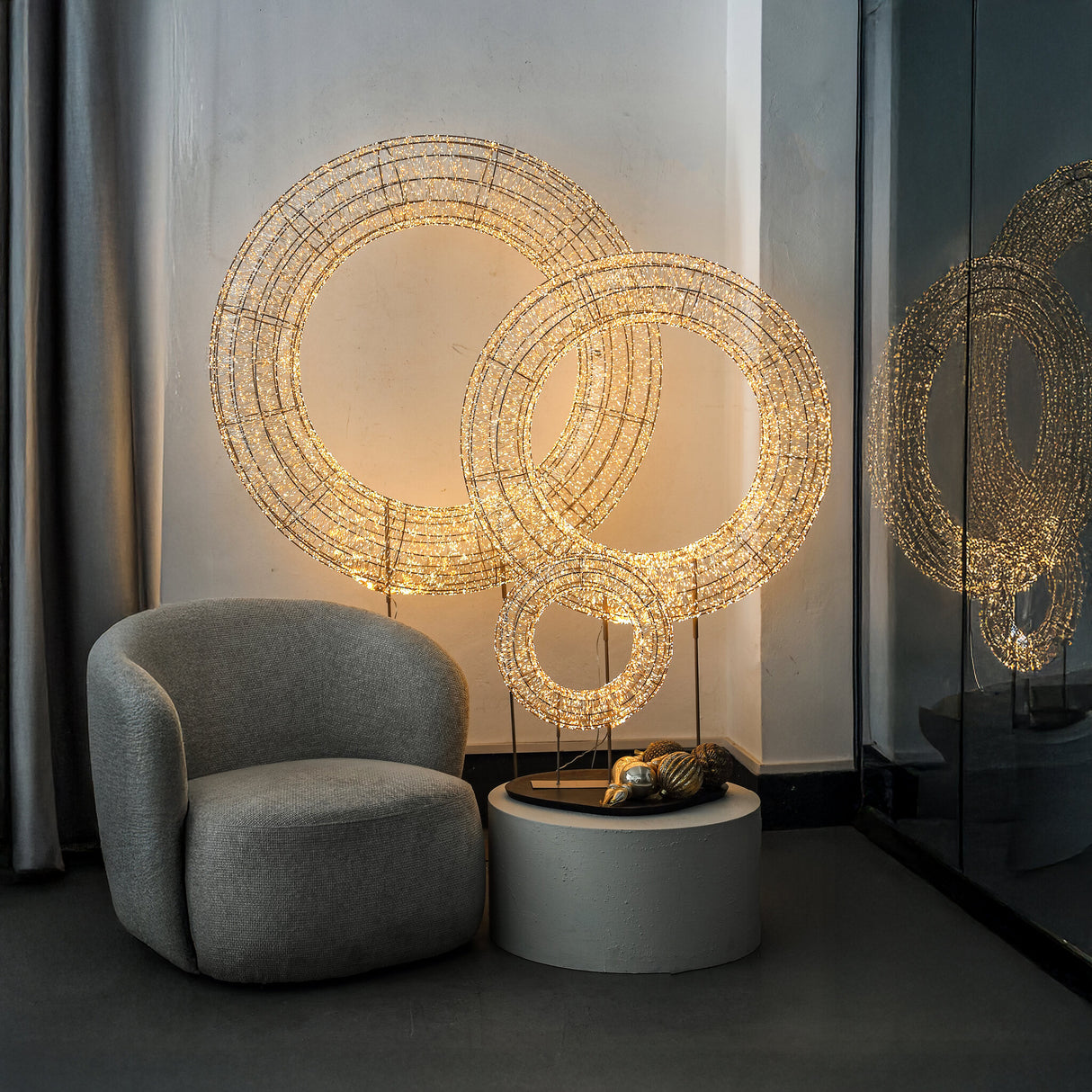 LED-Kranz – Champagnergold, LED-Beleuchtung, mit Standfuß, XS - Lexis | PTMD