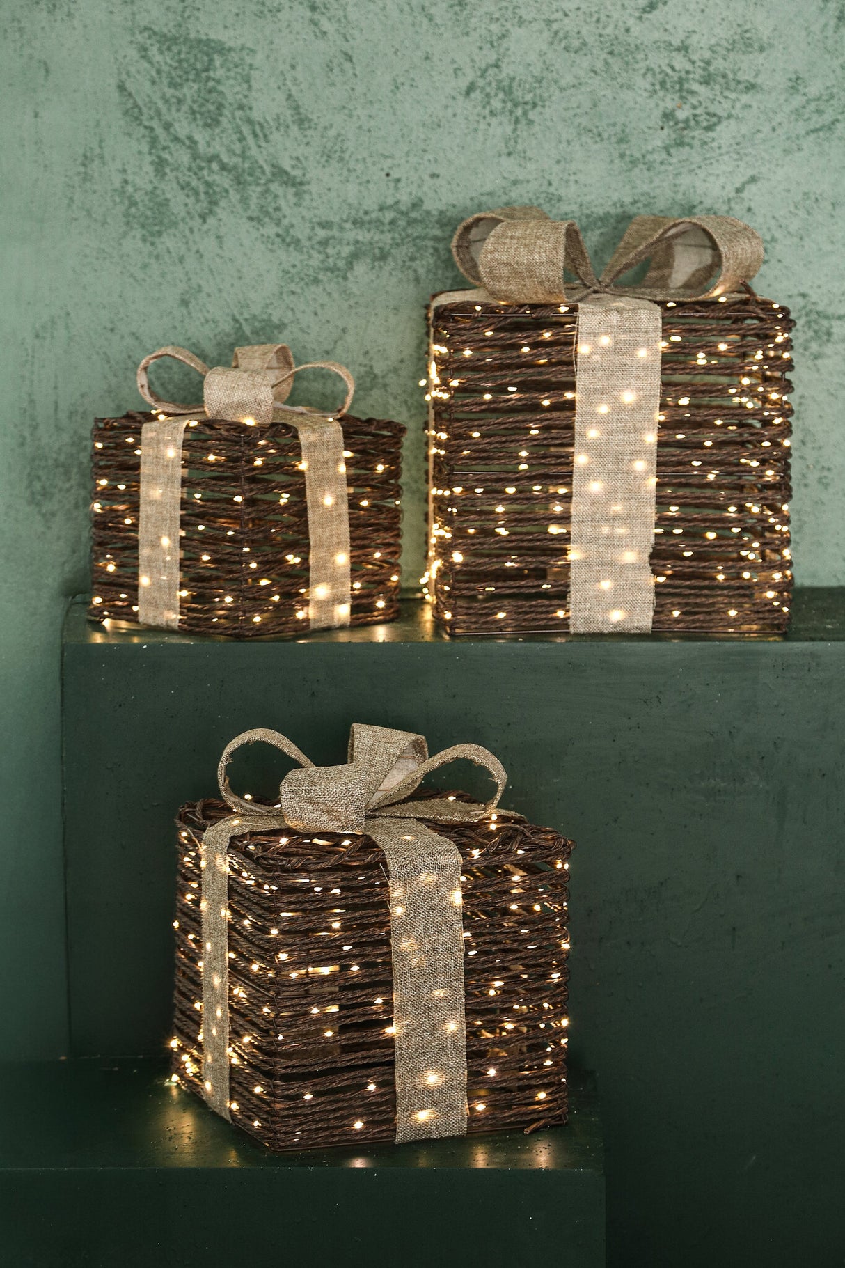 Dekofigur – LED Geschenkbox, 3er Set, Dunkles Braun - Lucis | PTMD