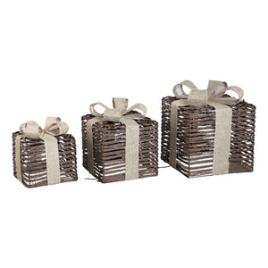Dekofigur – LED Geschenkbox, 3er Set, Dunkles Braun - Lucis | PTMD
