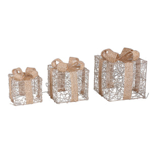 LED-Geschenkboxen – Goldfarben, Perlendekor, 3er-Set - Misk | PTMD