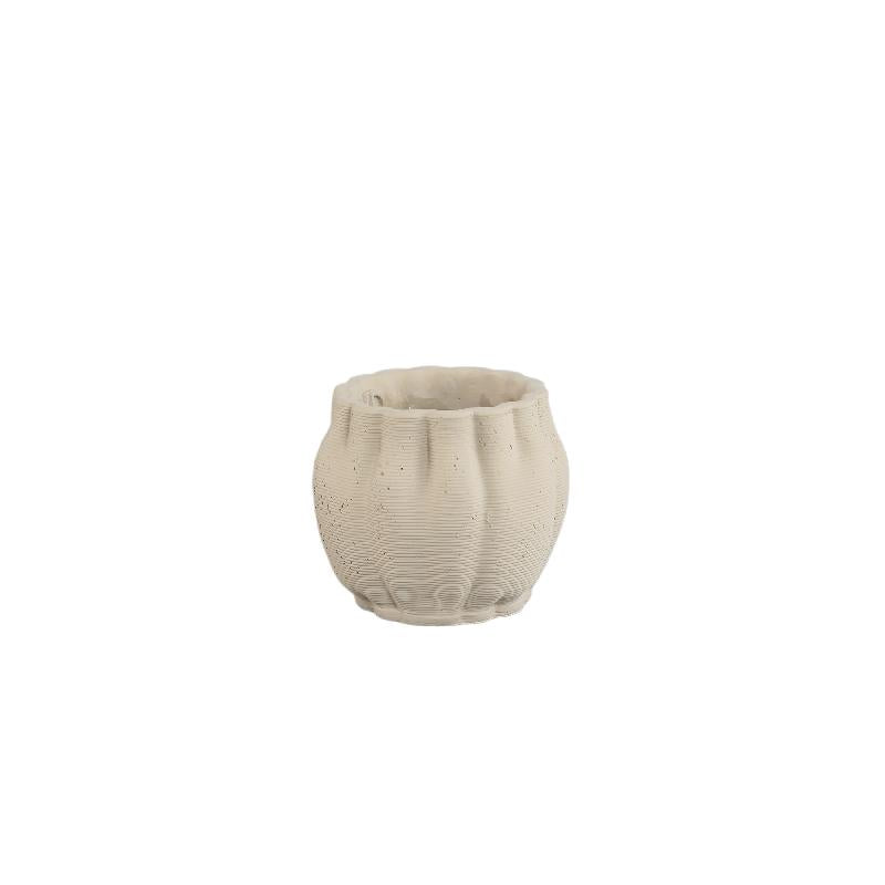 Flower Pot – Beige Surface, Wavy Groove Structure, Cement Material, XS – Romen | PTMD