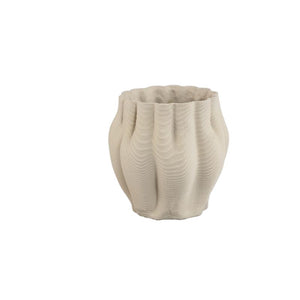 Flower pot – Beige surface, Wavy groove structure, Cement material, L – Romen | PTMD