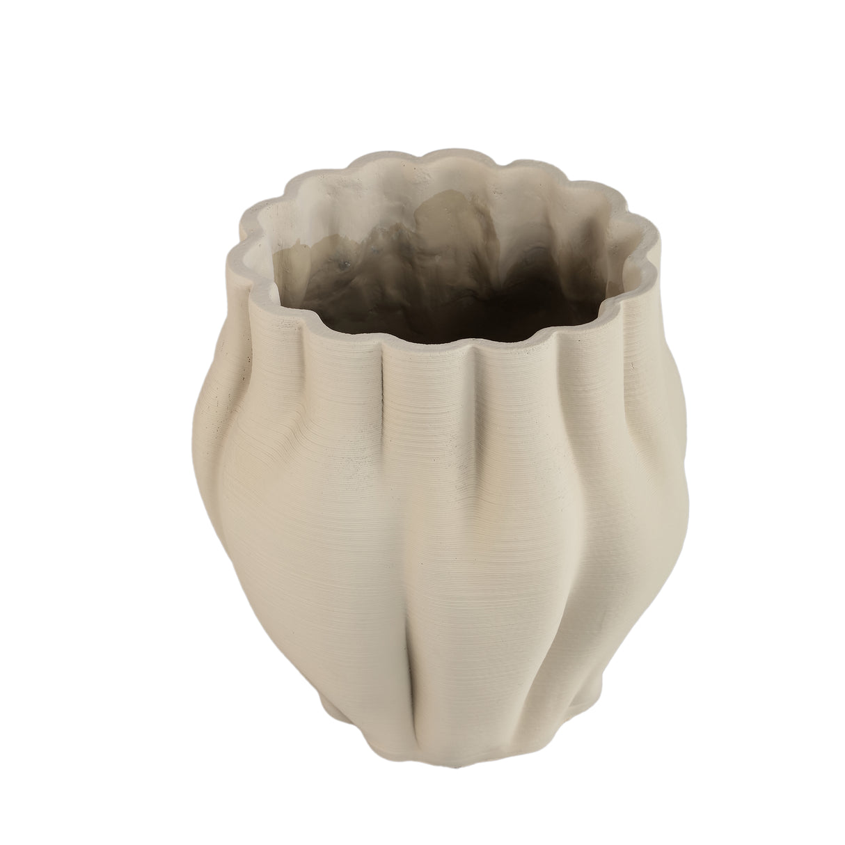 Flower pot – Beige surface, Wavy groove structure, Cement material, L – Romen | PTMD