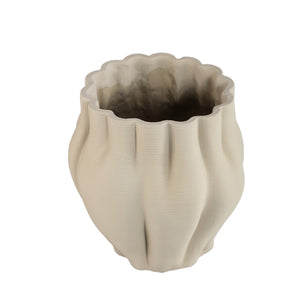 Flower pot – Beige surface, Wavy groove structure, Cement material, L – Romen | PTMD