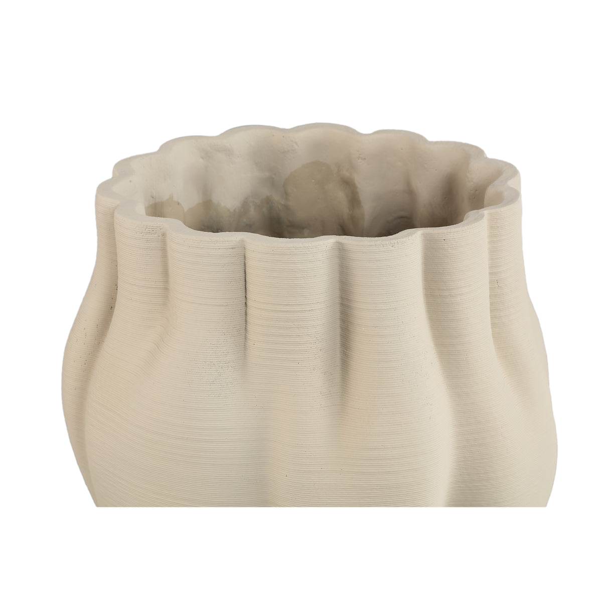 Flower pot – Beige surface, Wavy groove structure, Cement material, L – Romen | PTMD