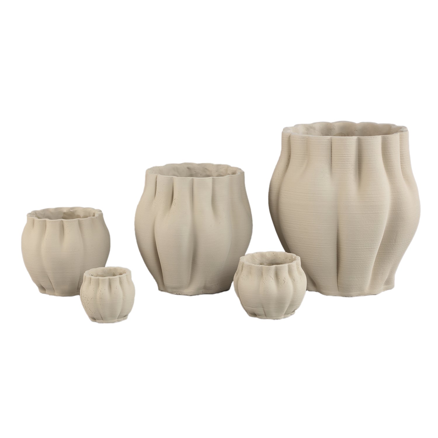 Flowerpot – Wave Design, Cement Material, Beige Color, M – Romen | PTMD