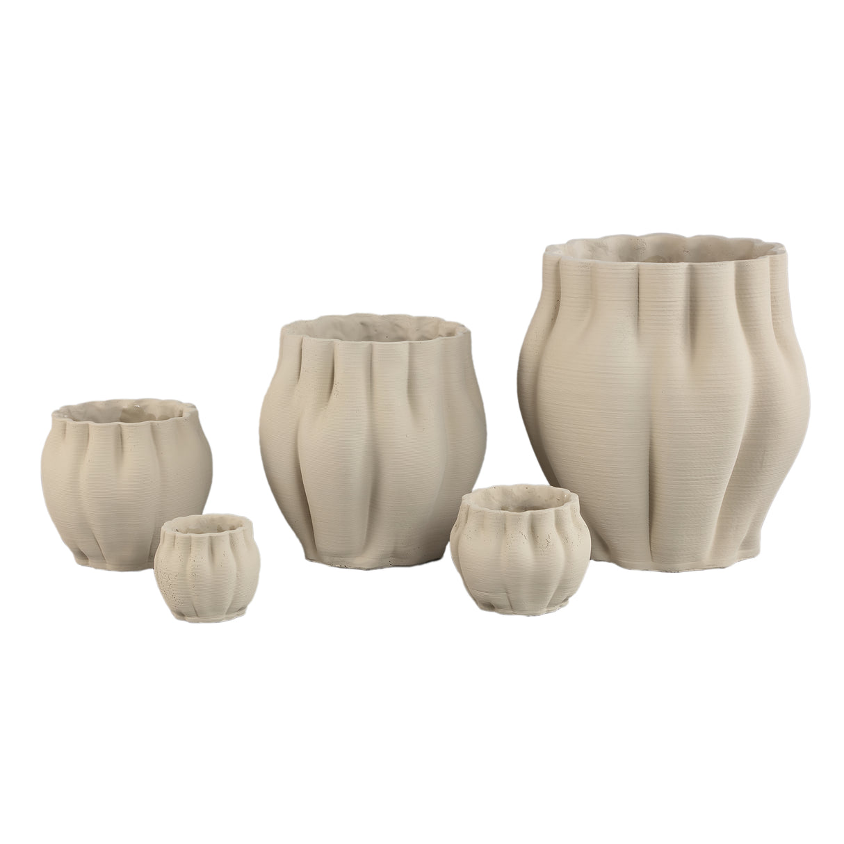 Flower pot – Beige surface, Wavy groove structure, Cement material, L – Romen | PTMD