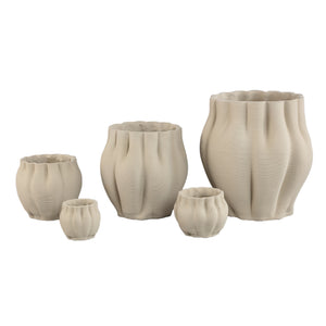 Flower pot – Beige surface, Wavy groove structure, Cement material, L – Romen | PTMD
