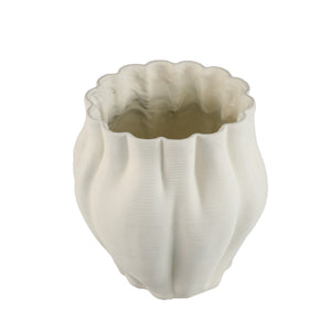 Flower Pot – White Surface, Wavy Grooved Structure, Cement Material, XL – Romen | PTMD