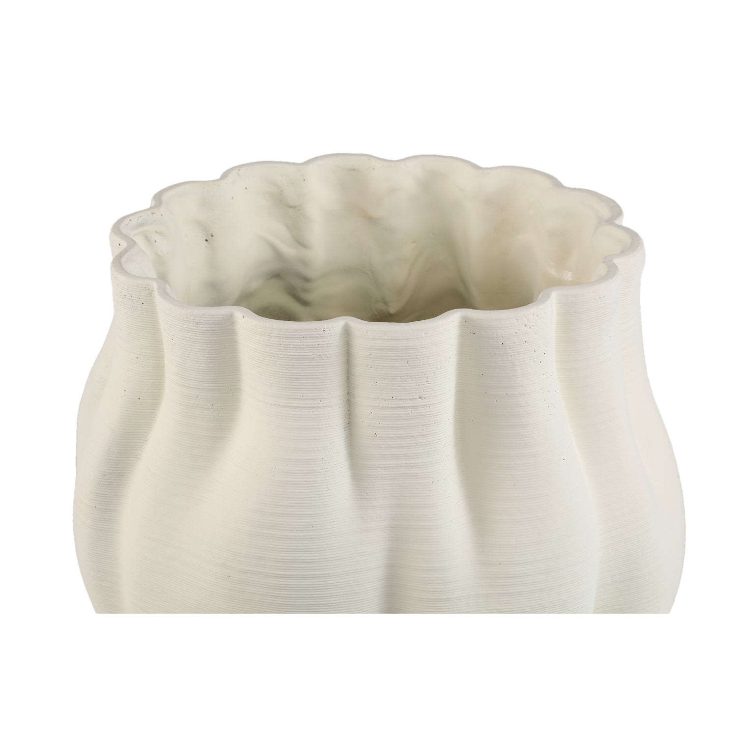 Flower Pot – White Surface, Wavy Grooved Structure, Cement Material, XL – Romen | PTMD