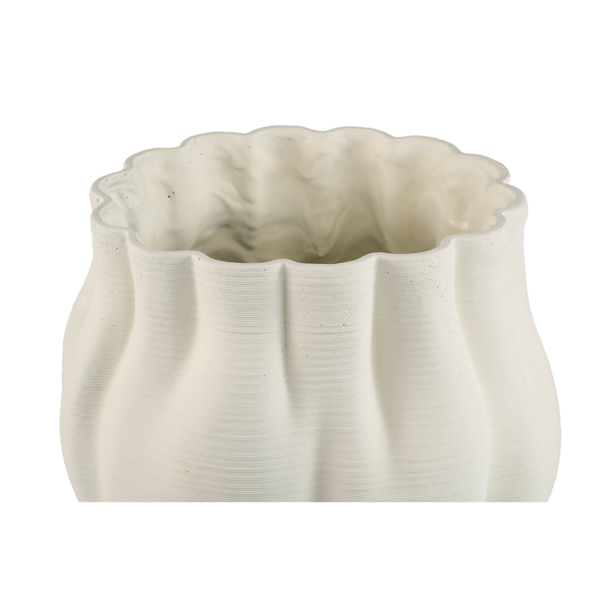Flower Pot – White Surface, Wavy Grooved Structure, Cement Material, XL – Romen | PTMD