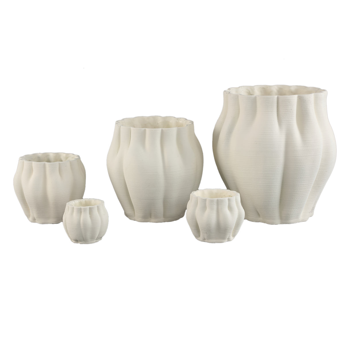 Flower Pot – White Surface, Wavy Grooved Structure, Cement Material, XL – Romen | PTMD