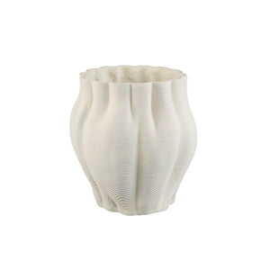 Flower Pot – White Surface, Wavy Grooved Structure, Cement Material, XL – Romen | PTMD
