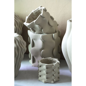 Flowerpot - Beige Color, Three-Dimensional Expansion Design, Cement Material, M - Norma | PTMD