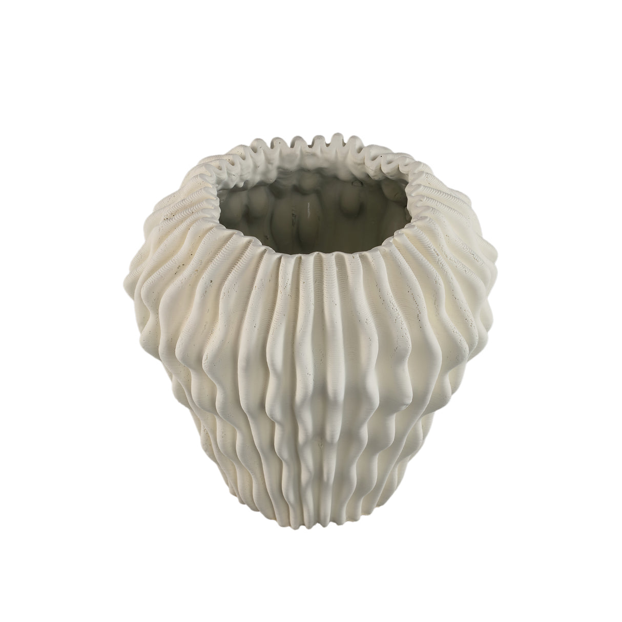 Vase - White color, Wave pattern design, Cement material, S – Barren | PTMD