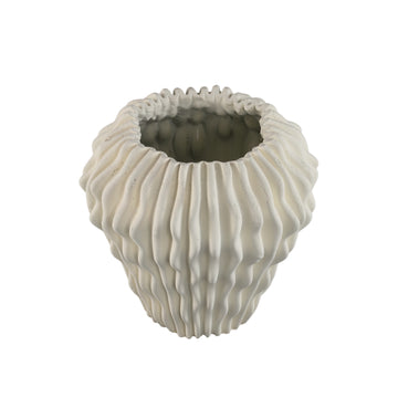 Vase – White, Wave Pattern Design, Cement Material, L – Barren | PTMD