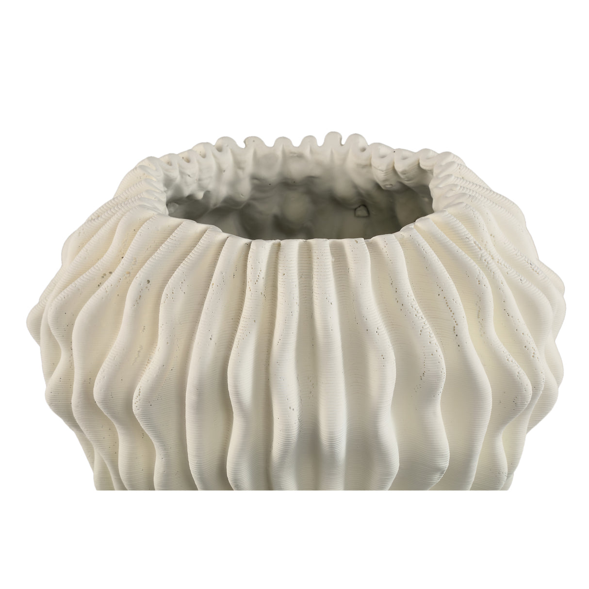 Vase - White color, Wave pattern design, Cement material, S – Barren | PTMD