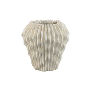 Vase – White, Wave Pattern Design, Cement Material, L – Barren | PTMD