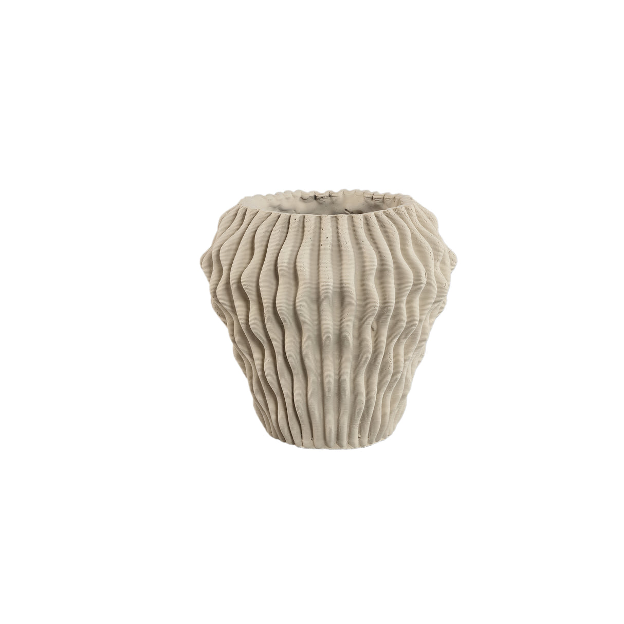 Vase – Beige Farbe, Wellen Muster Design, Zement Material, S – Barren | PTMD