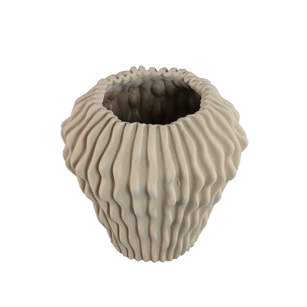 Vase – Beige Farbe, Wellen Muster Design, Zement Material, S – Barren | PTMD