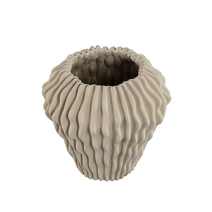 Vase – Beige Farbe, Wellen Muster Design, Zement Material, S – Barren | PTMD