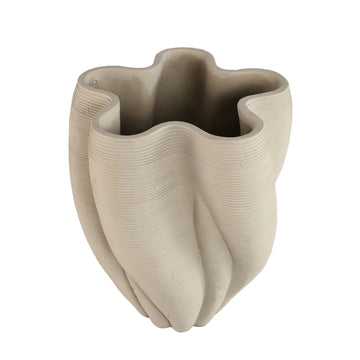 Vase – Beige, Wavy Grooved Design, Cement Material, L – Hastin | PTMD