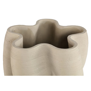 Vase – Beige Farbe, Wellen Rillen Design, Zement Material, L – Hastin | PTMD