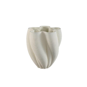 Vase – Weiße Farbe, Wellen Rillen Design, Zement Material, S – Hastin | PTMD