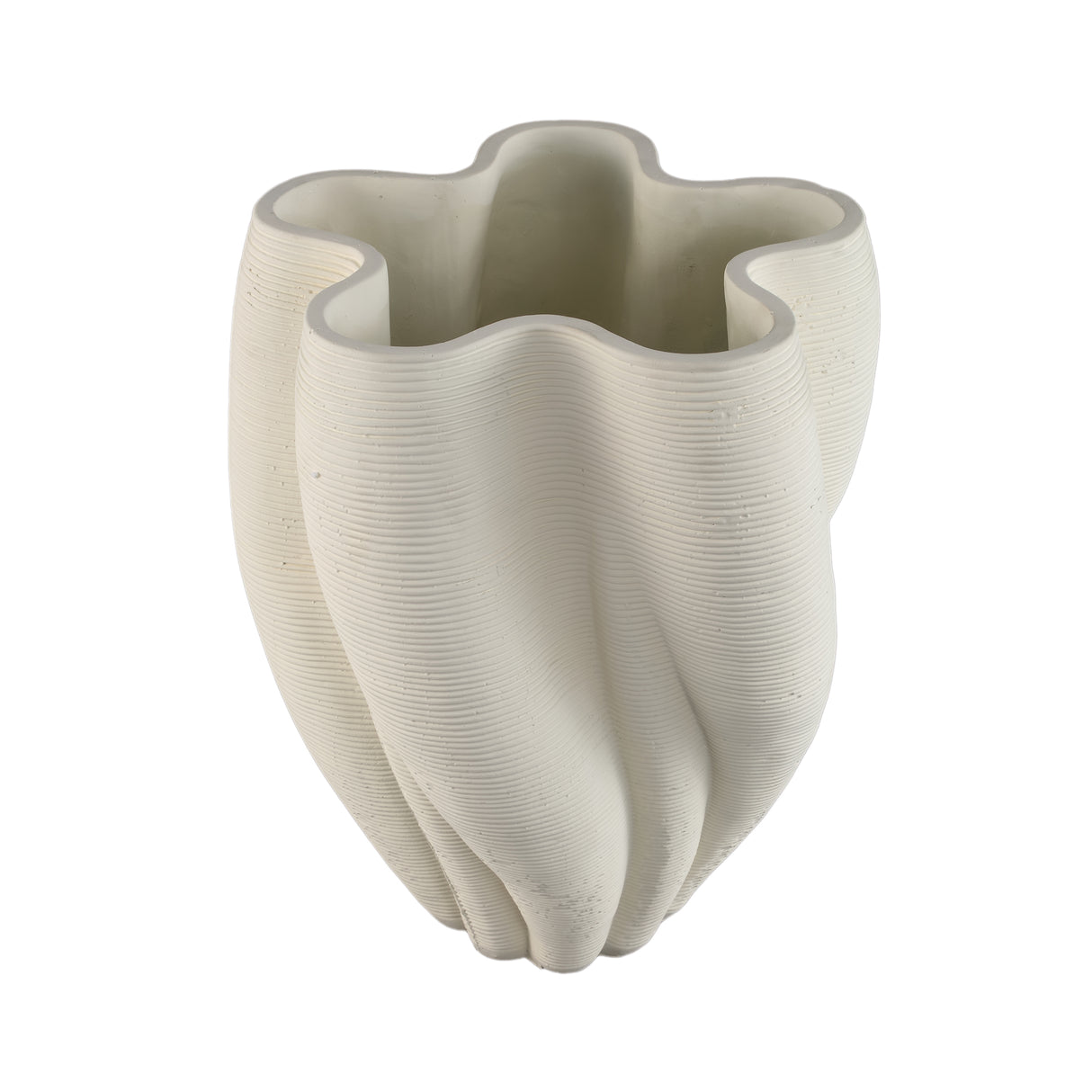 Vase – Weiße Farbe, Wellen Rillen Design, Zement Material, S – Hastin | PTMD