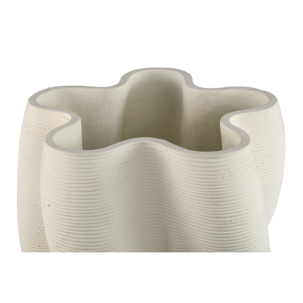 Vase – Weiße Farbe, Wellen Rillen Design, Zement Material, S – Hastin | PTMD