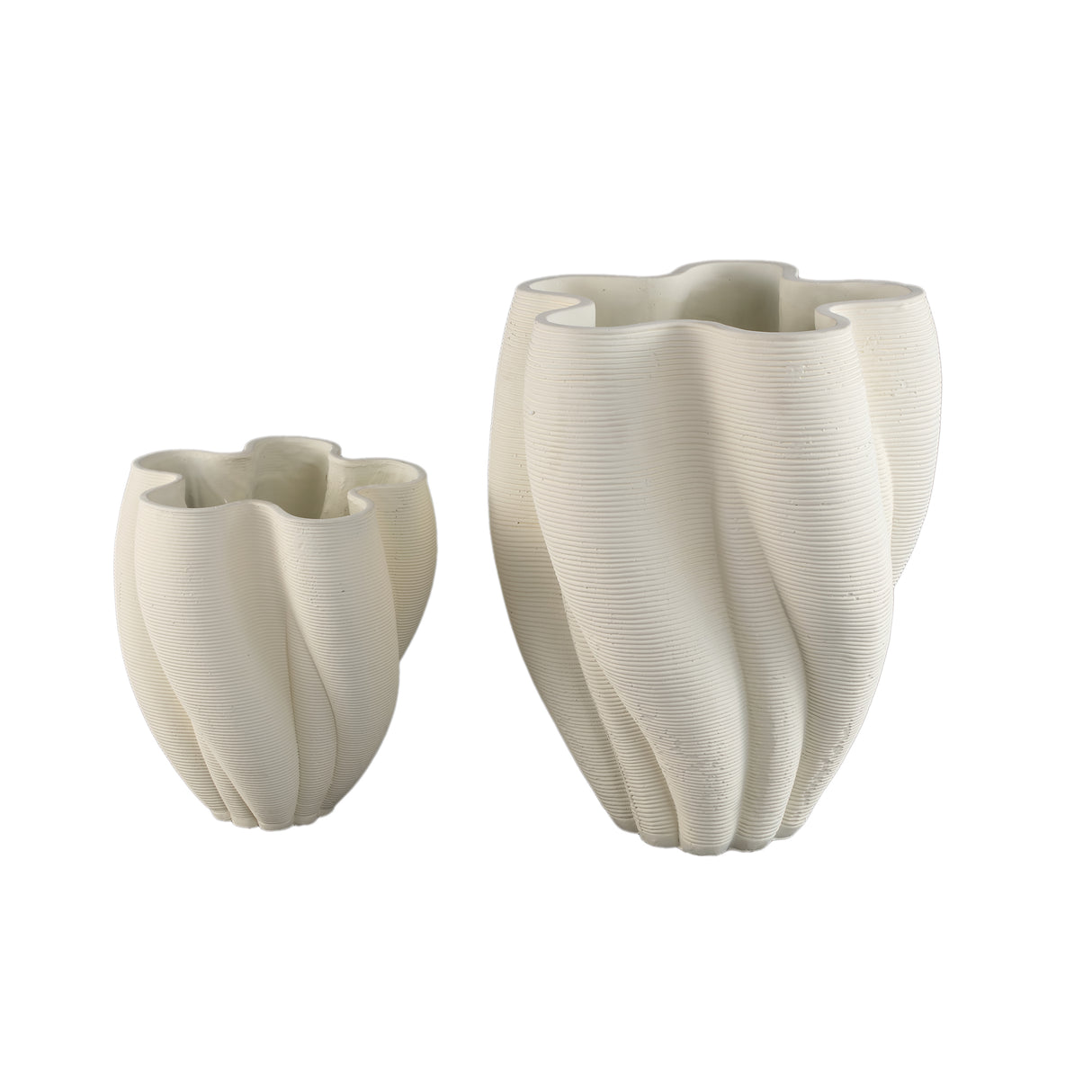 Vase – Weiße Farbe, Wellen Rillen Design, Zement Material, S – Hastin | PTMD