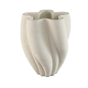 Vase – Weiße Farbe, Wellen Rillen Design, Zement Material, L – Hastin | PTMD