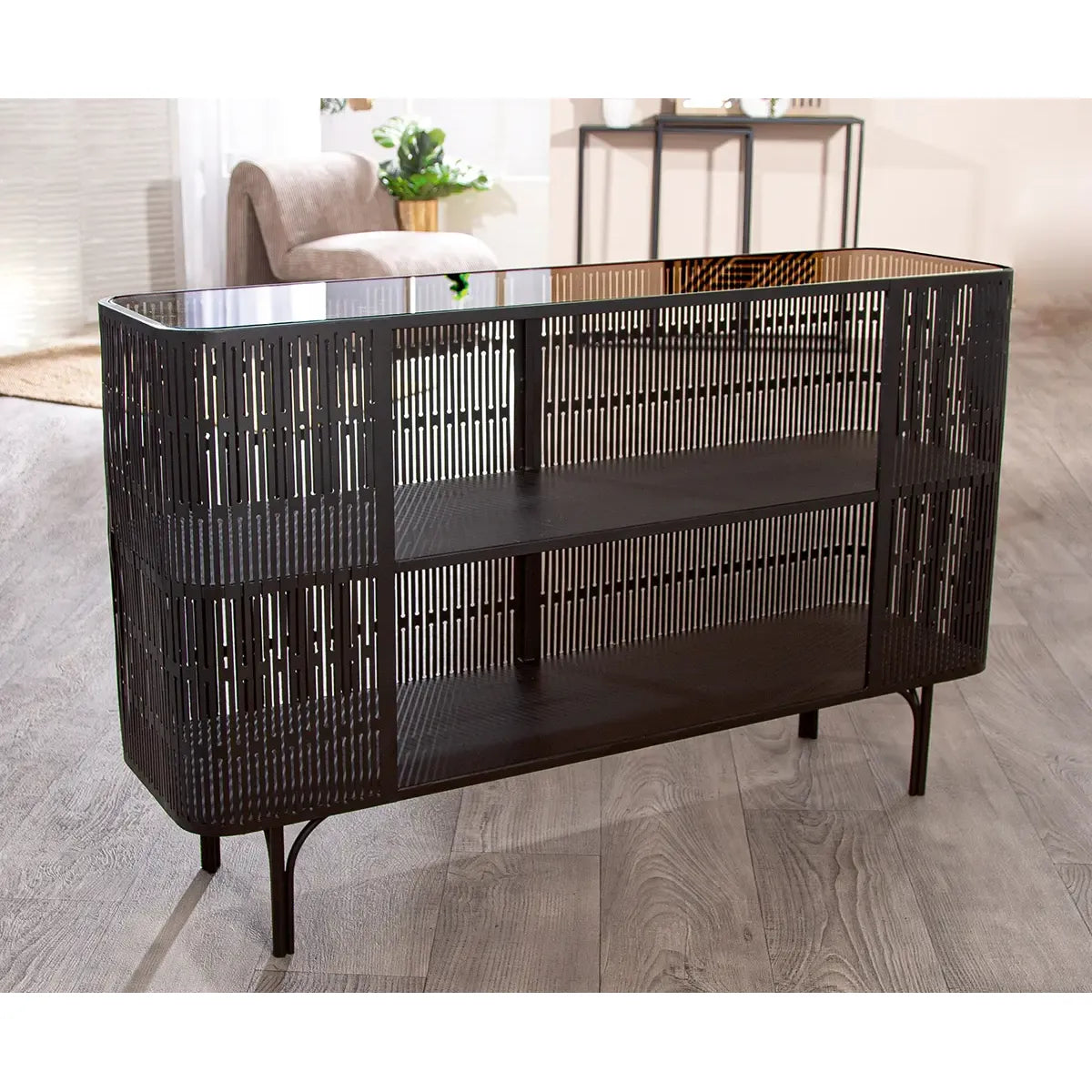 Sideboard – Minimalistische Metallform, Schwarze Eleganz, Schlanke Silhouette, 75,5 cm - Como | Gilde