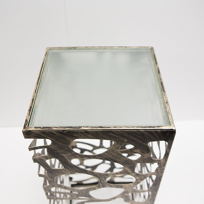 Säule – Organisches Muster, Glas Metall Mix, Antikfinish Oberfläche, 70cm Höhe  - Ellis | Gilde