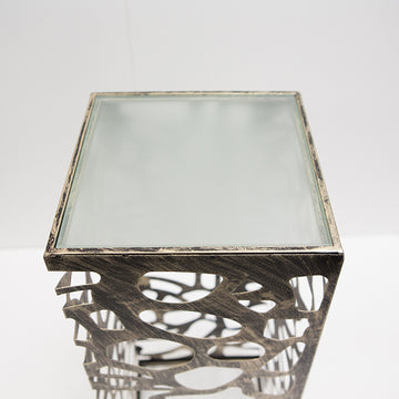 Säule – Organisches Muster, Glas Metall Mix, Antikfinish Oberfläche, 100cm Höhe - Ellis | Gilde