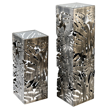 Säule – Blattmotiv Design, Antikfinish Oberfläche, Verspiegelte Details, 100cm Höhe - Flora | Gilde
