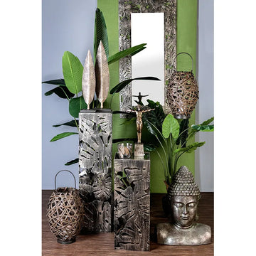 Säule – Blattmotiv Design, Antikfinish Oberfläche, Verspiegelte Details, 100cm Höhe - Flora | Gilde