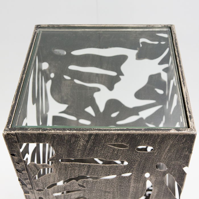 Säule – Blattmotiv Design, Antikfinish Oberfläche, Verspiegelte Details, 100cm Höhe - Flora | Gilde
