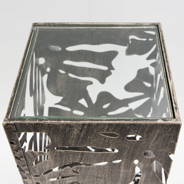Säule – Blattmotiv Design, Antikfinish Oberfläche, Verspiegelte Details, 100cm Höhe - Flora | Gilde