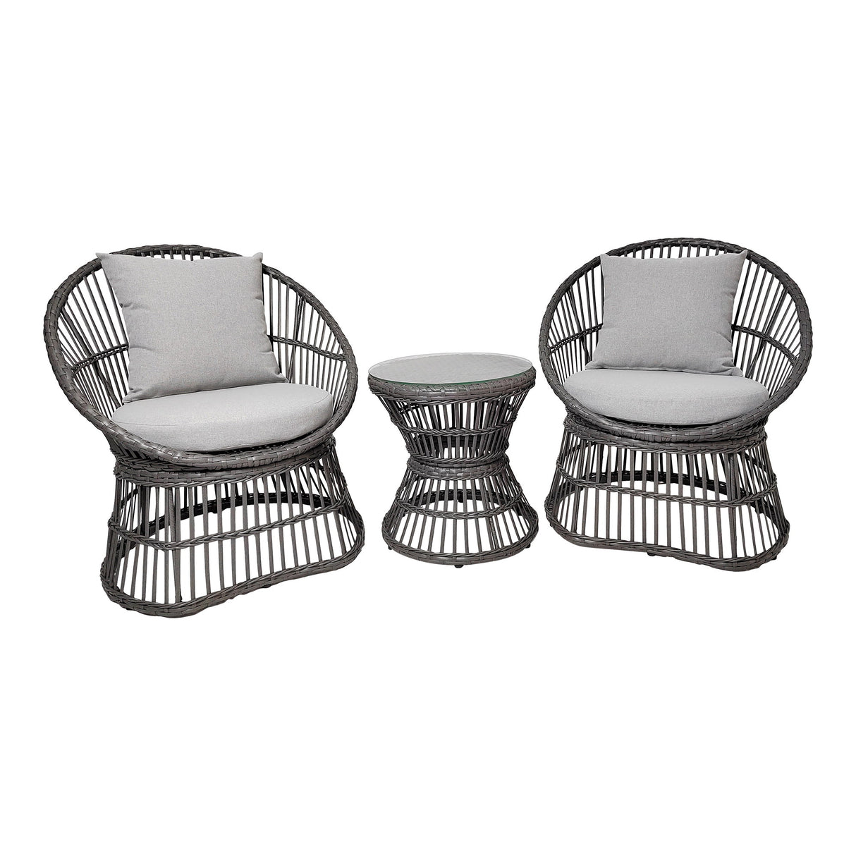 Lounge-Set – Graues Rattan, Kissen, Stahlbeine - Natal | House Nordic