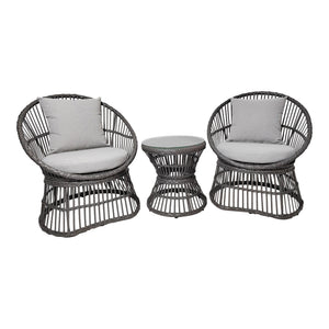 Lounge-Set – Graues Rattan, Kissen, Stahlbeine - Natal | House Nordic