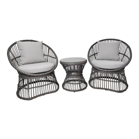Lounge-Set – Graues Rattan, Kissen, Stahlbeine - Natal | House Nordic image