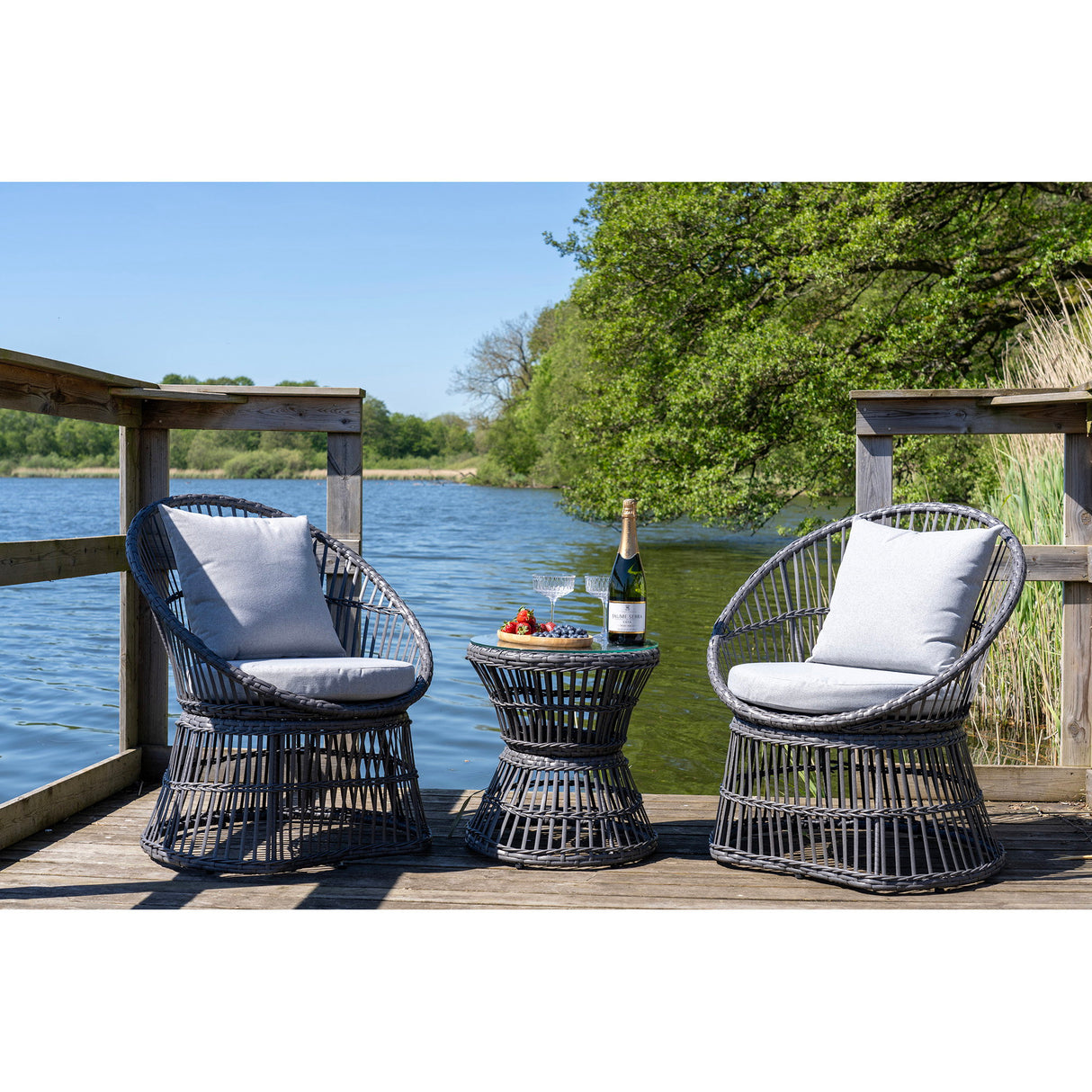 Lounge-Set – Graues Rattan, Kissen, Stahlbeine - Natal | House Nordic