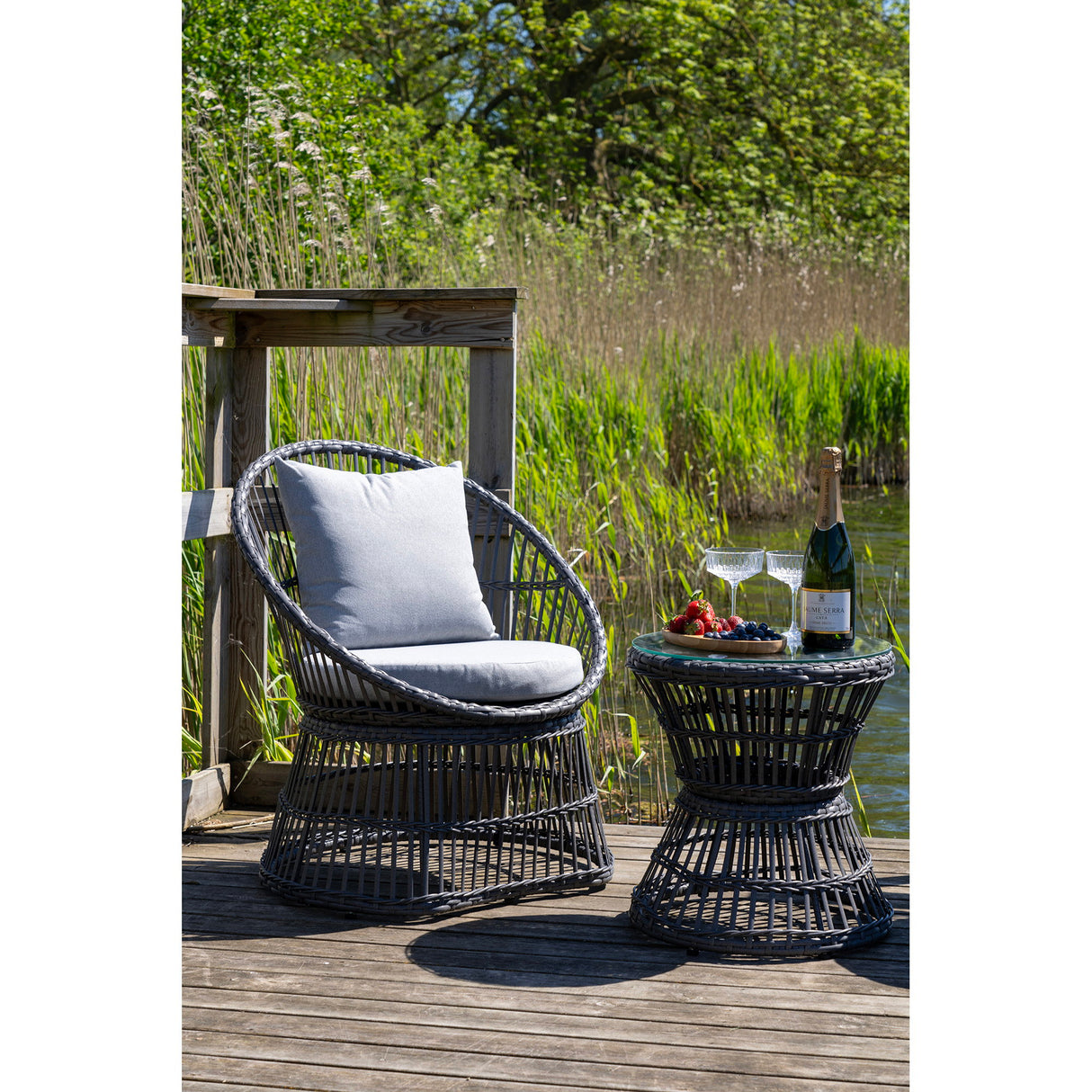 Lounge-Set – Graues Rattan, Kissen, Stahlbeine - Natal | House Nordic