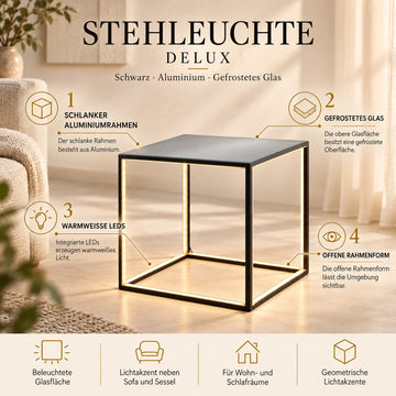 Floor lamp with high-quality metal body, slender design, integrated LED technology – DELUX | Sompex
